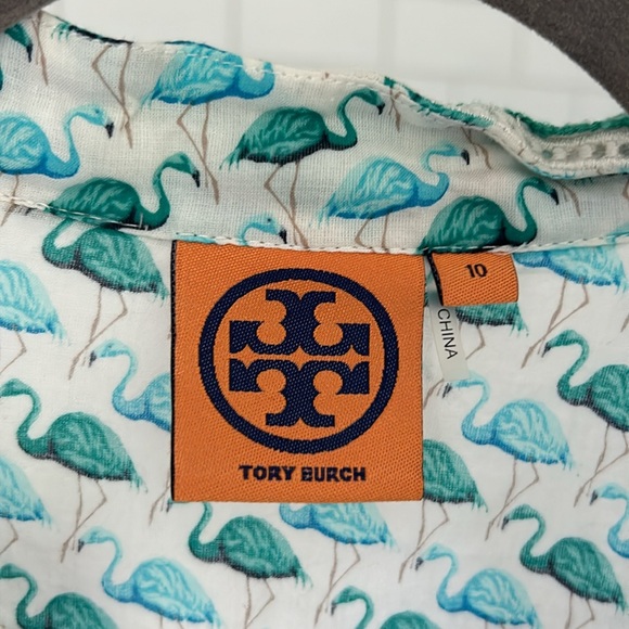 Tory Burch Long-Sleeve Flamingo Tunic with Embroidered Trim - Picture 2 of 4